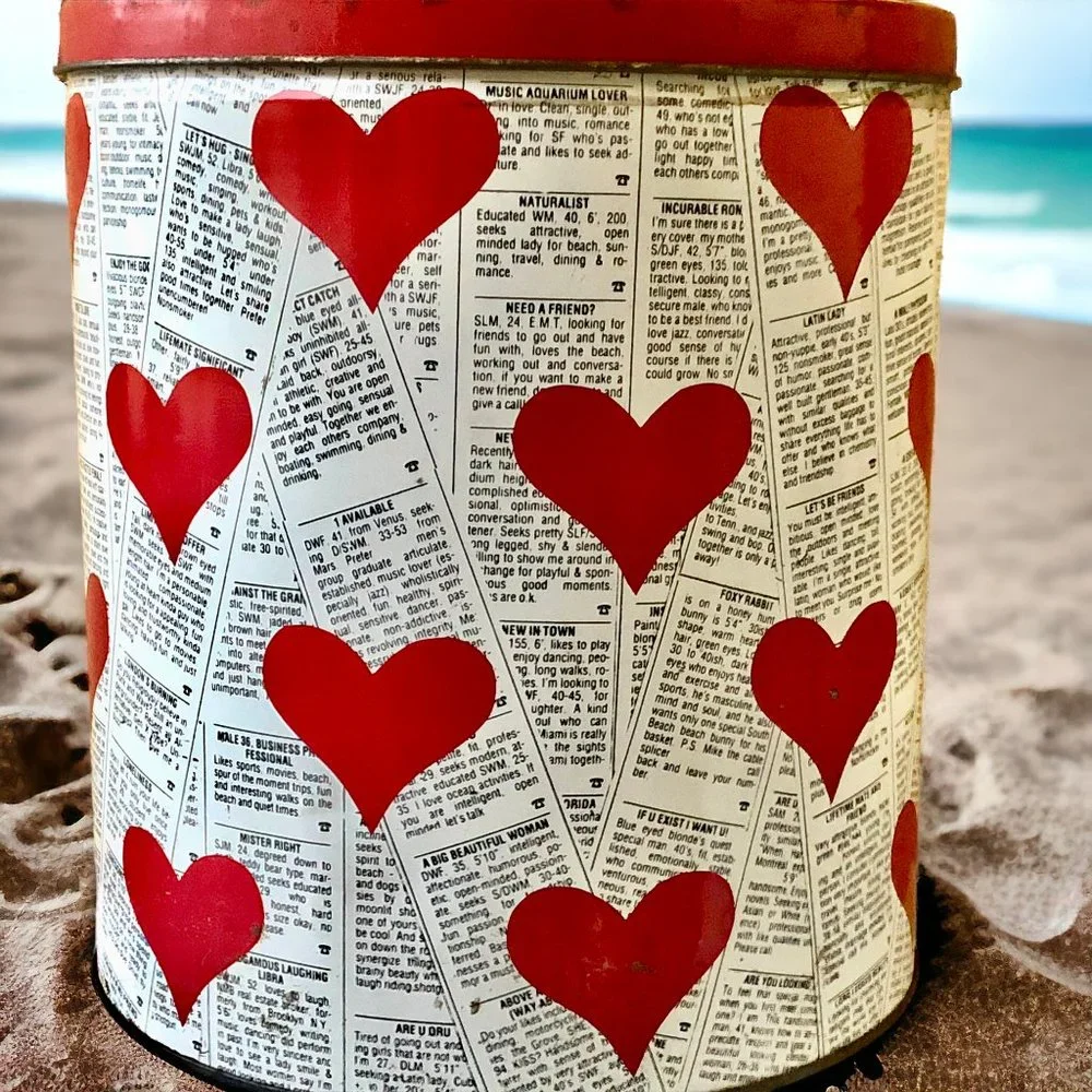Vintage Metal Tin Can Hearts Looking For Love Ads Valentine's Day 11